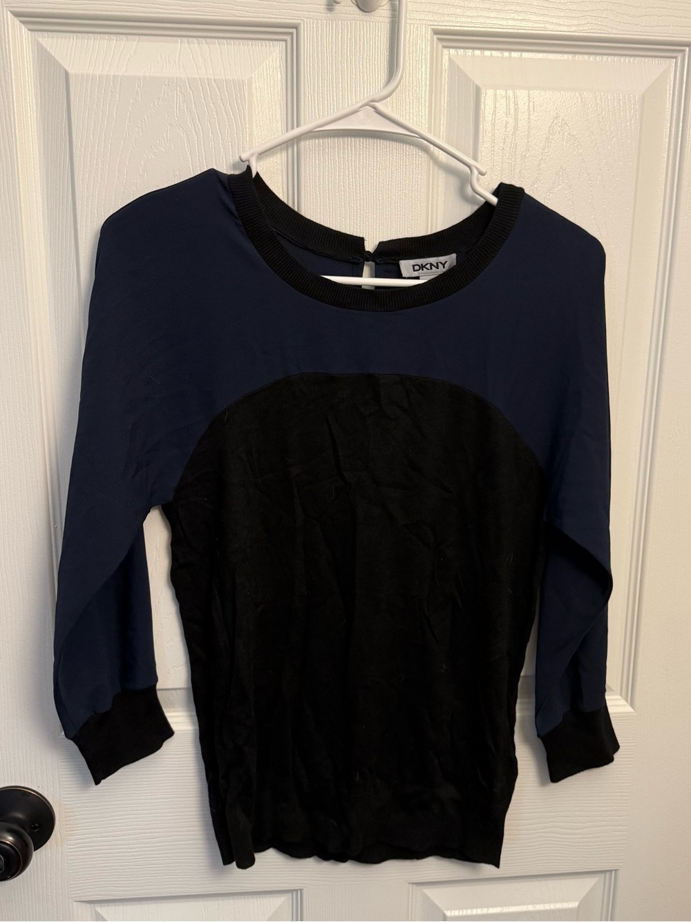 DKNY Y2K Inspired Navy Black Colorblock Long Sleeve Blouse Top XS
